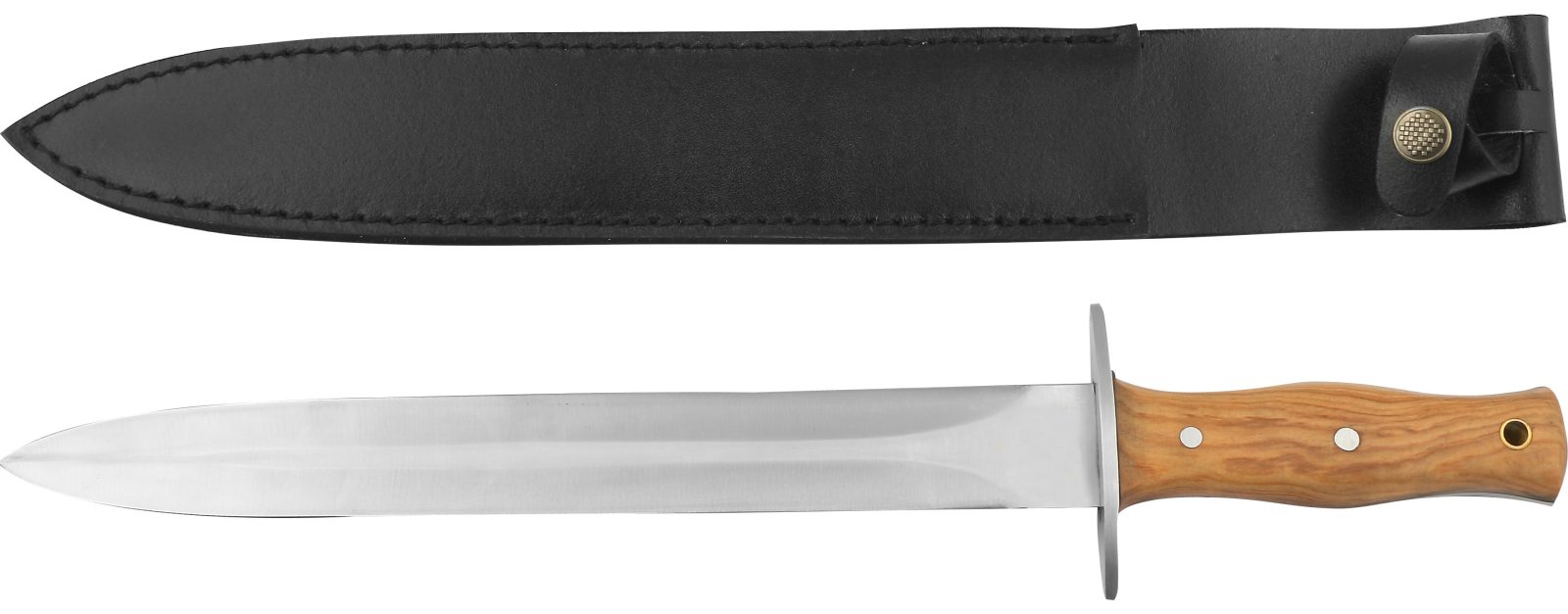 Fixed Blade Dagger Knife with Olive Wood Handle – 12 cm Handle, Leather Case Included