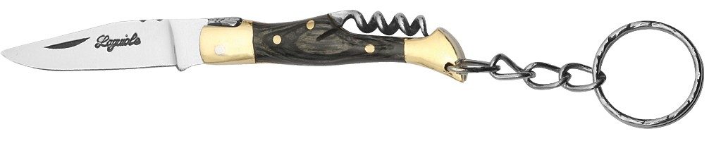 Black Wood Handle Corkscrew Folding Knife Keychain – 6 cm Handle, Brass Bolster