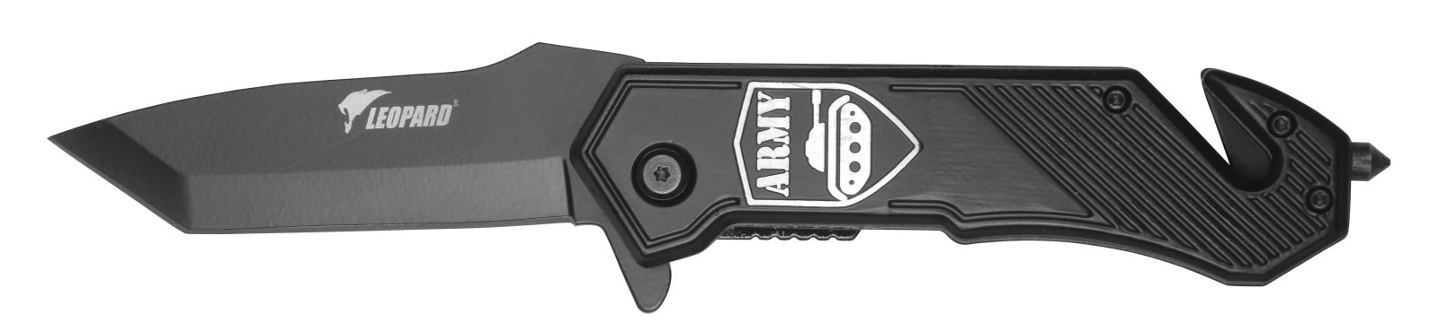 Black Tanto Rescue Knife with Ridged Aluminum Grip – 11.7 cm Handle