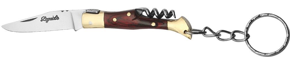 Bordeaux Wood Handle Corkscrew Folding Knife Keychain – 6 cm Handle, Brass Bolster