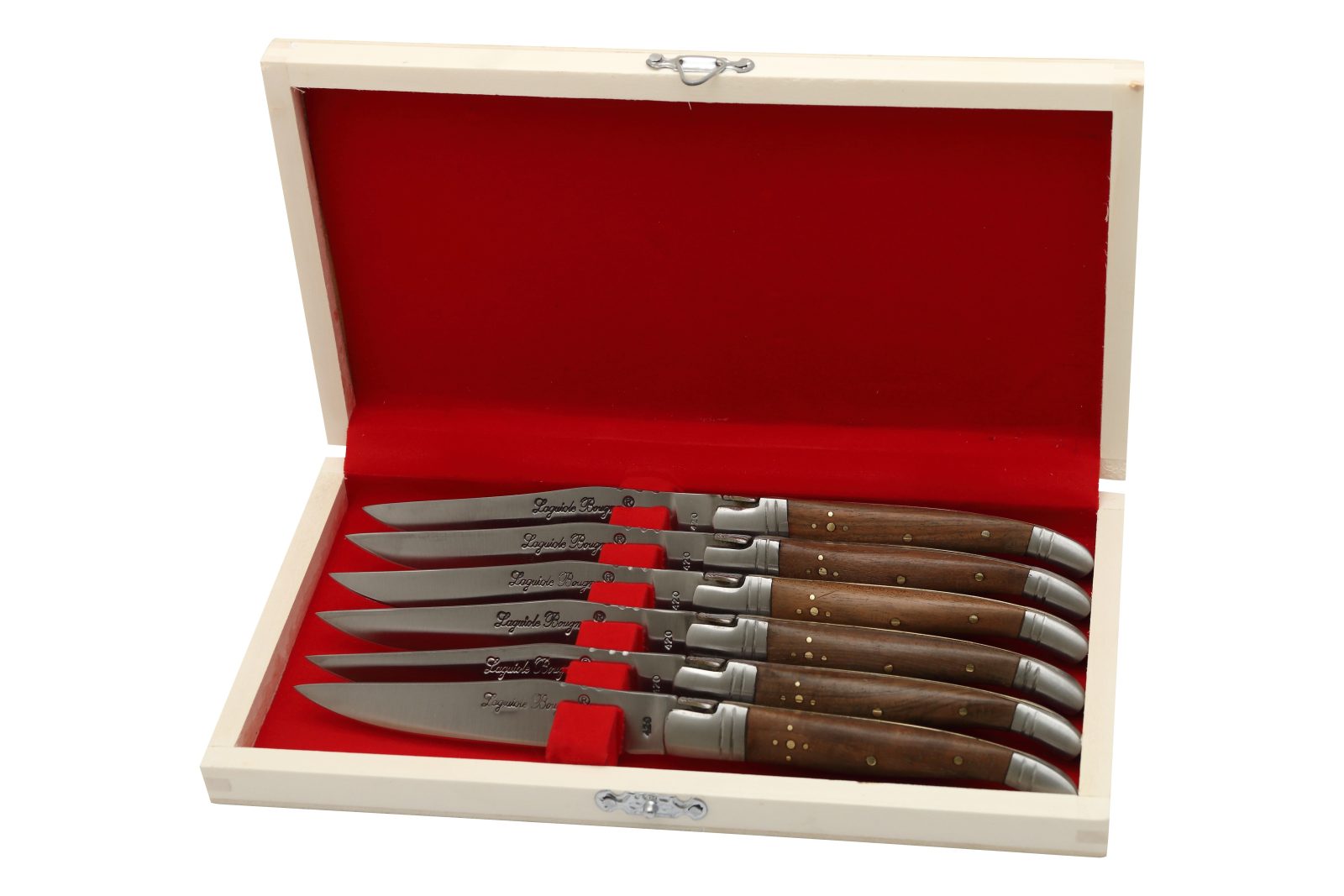 Walnut Wood Handle Table Knife Set – 12 cm Handle, Set of 6 with Sharpening Steel