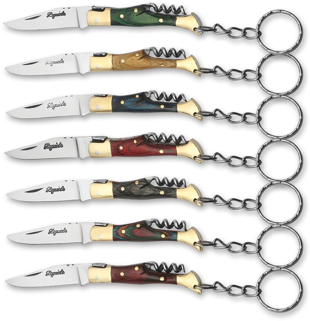 Dark Wood Handle Corkscrew Folding Knife Keychain – 6 cm Handle, Brass Bolster