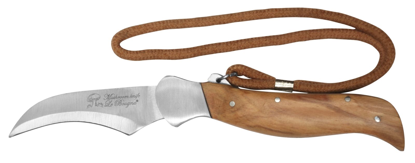 Teak Wood Handle Mushroom Knife with Cord Lanyard – 12 cm Handle, Inox Bolster