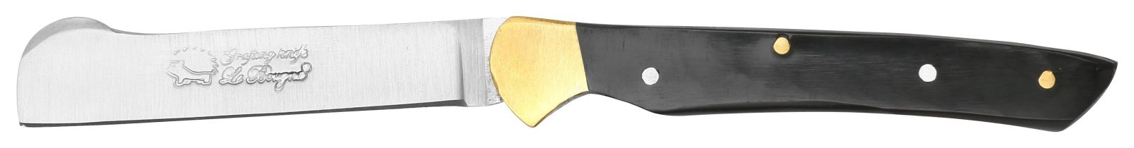 Glossy Black Handle Flat-Blade Grafting Knife – 8 cm Handle, Brass Bolster
