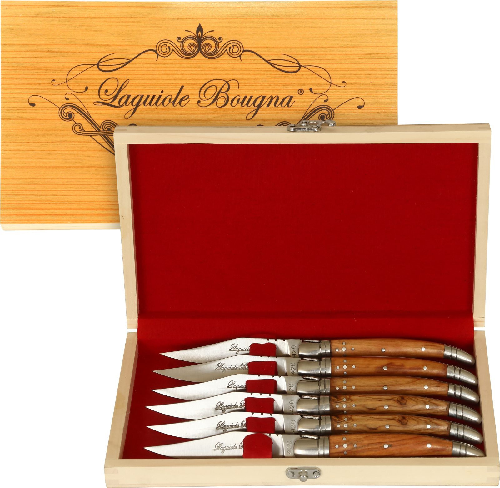 Teak Wood Handle Table Knife Set – 12 cm Handle, Set of 6 with Sharpening Steel