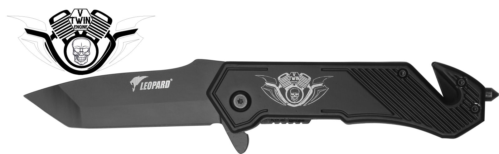 Black Tactical Folding Knife with Glass Breaker & Belt Cutter – 11.7 cm Handle