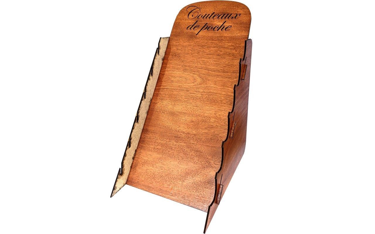 Dark Wood Tiered Pocket Knife Display Stand
