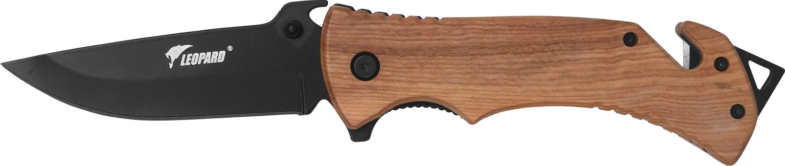 Teak Wood Handle Rescue Folding Knife – 12.5 cm Handle, Glass Breaker & Belt Cutter