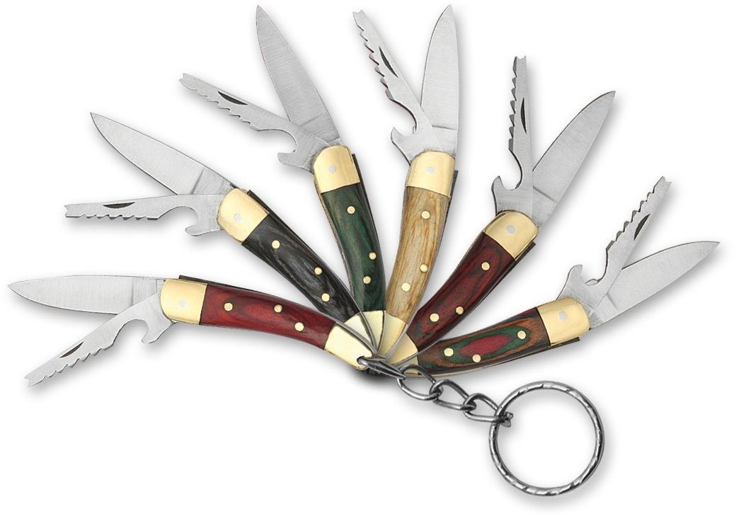 Colored Wood Handle Fisherman's Folding Knife Keychain – 5.8 cm Handle, Brass Bolster