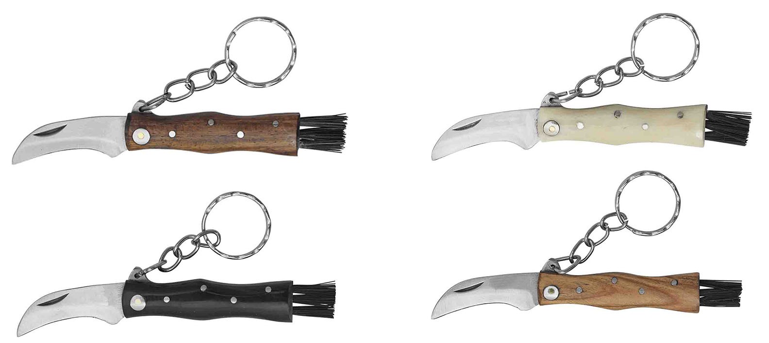 Dark Wood Handle Mushroom Folding Knife Keychain – 6 cm Handle, Cleaning Brush