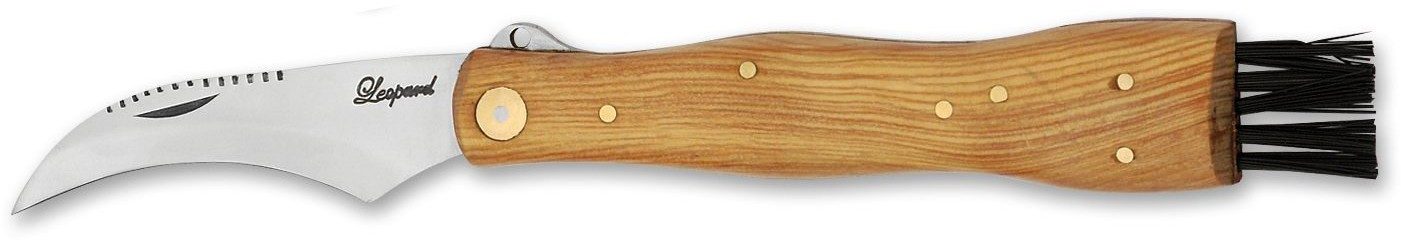 Teak Wood Handle Mushroom Knife – 12 cm Handle, Built-In Cleaning Brush