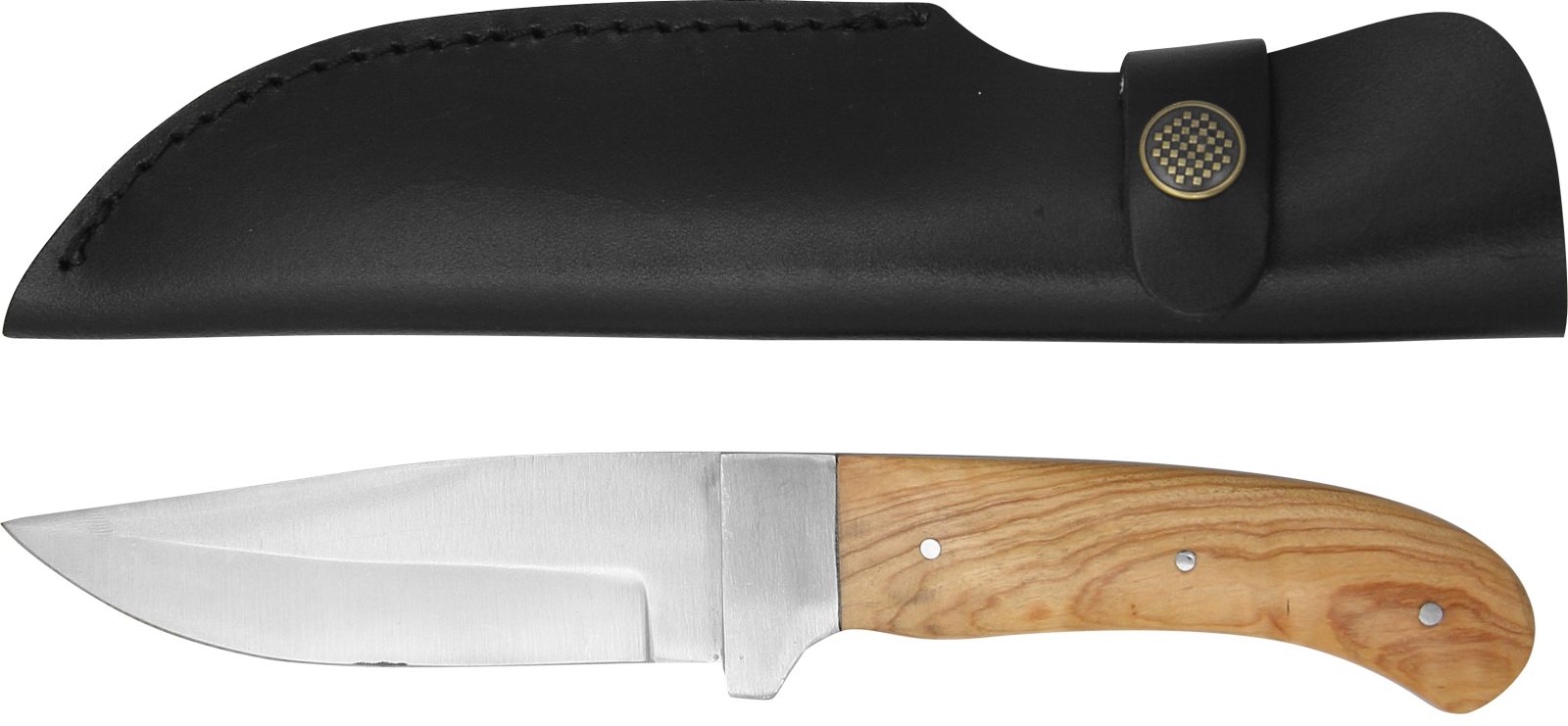 Olive Wood Handle Fixed Blade Hunting Knife, Leather Case Included