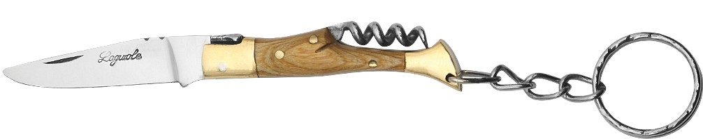 Golden Oak Wood Handle Corkscrew Folding Knife Keychain – 6 cm Handle, Brass Bolster