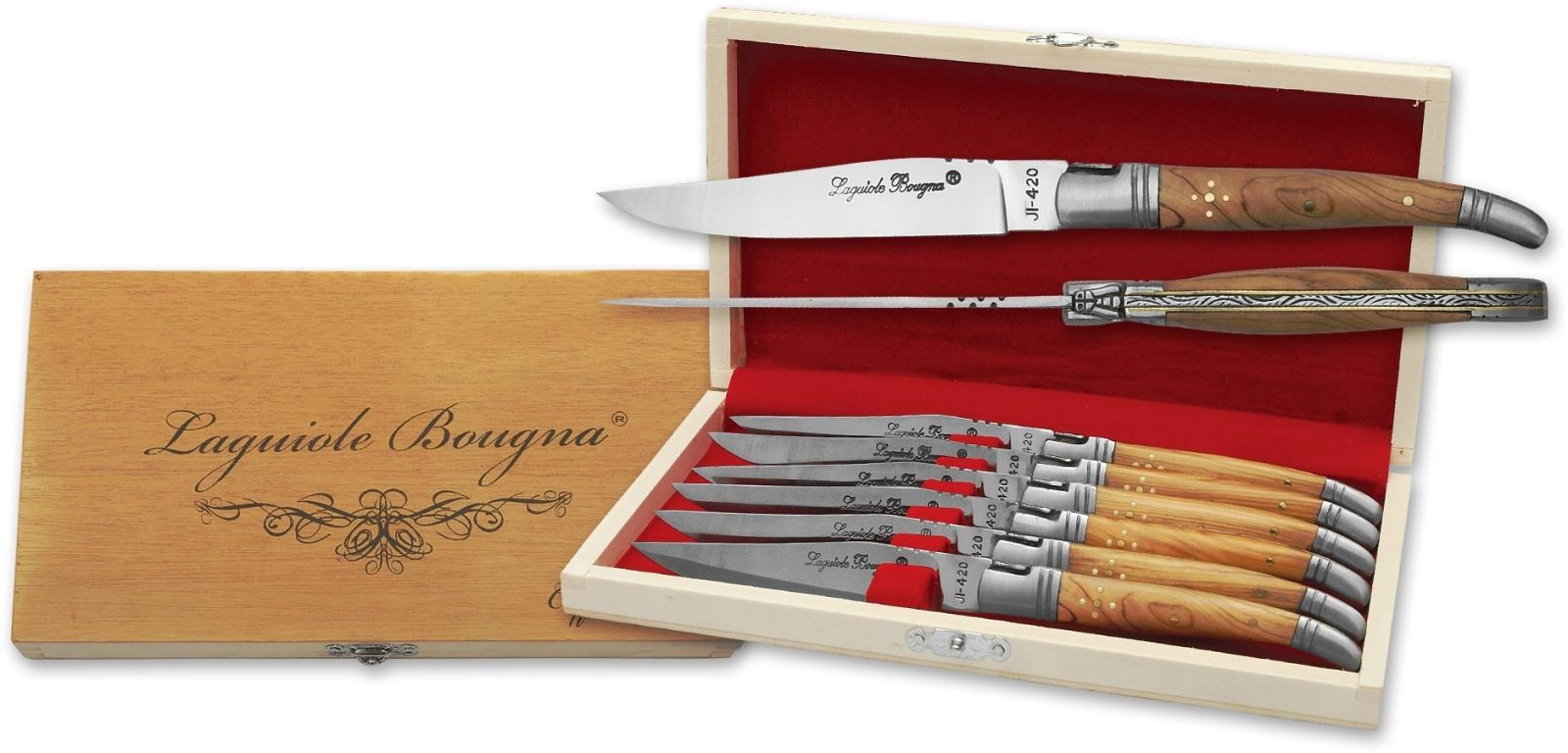 Teak Wood Handle Table Knife Set – 12 cm Handle, Set of 6 with Sharpening Steel