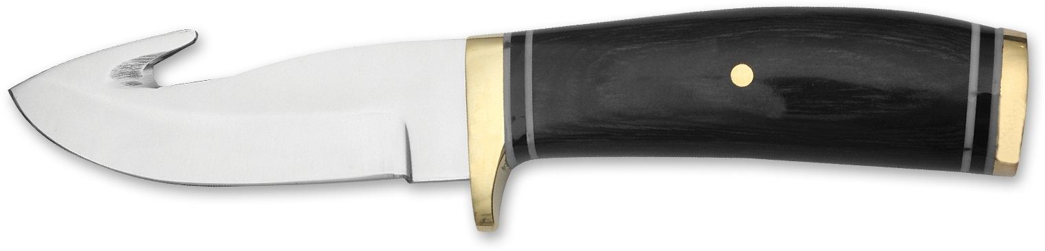Skinning Knife with Gut Hook & Dark Horn Handle – 11.6 cm Handle, Leather Case Included