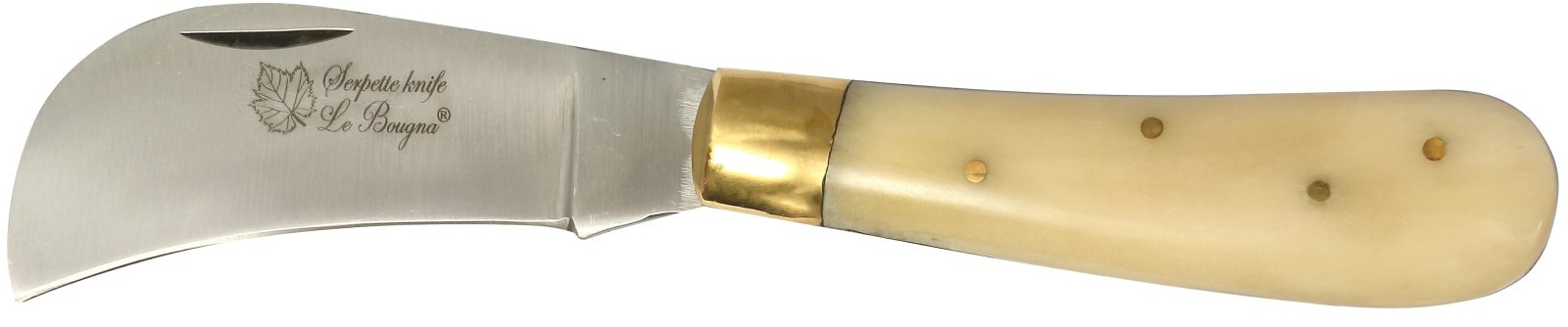 White Bone Handle Pruning Knife – 10 cm Handle, Brass Bolster
