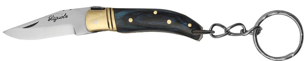 Deep Blue Wood Handle Folding Knife Keychain – 6 cm Handle, Brass Bolster