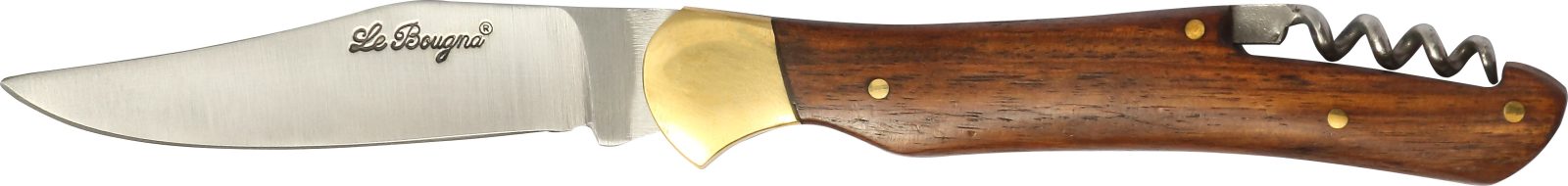 Rich Mahogany-Tone Wood Handle Corkscrew Folding Knife – 12 cm Handle, Brass Bolster