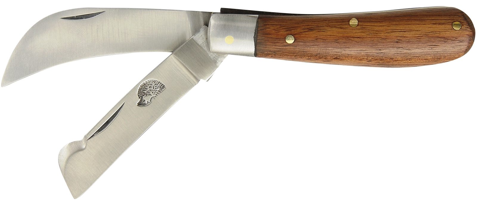 Dual-Blade Pruning Knife with Reddish Wood Handle – 8.8 cm Handle