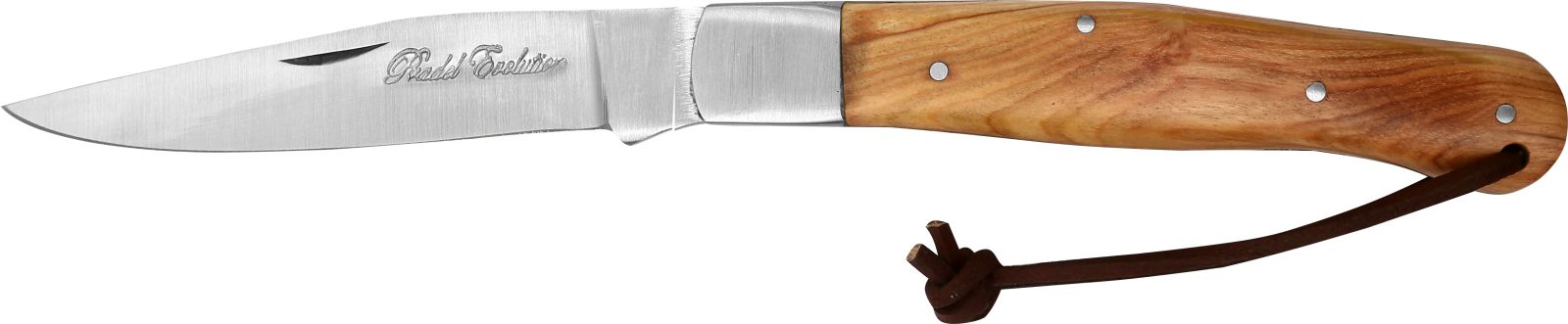 Teak Wood Handle Folding Knife with Leather Lanyard – 12 cm Handle, Inox Bolster