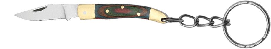 Swirled Wood Handle Folding Knife Keychain – 5.8 cm Handle, Brass Bolster