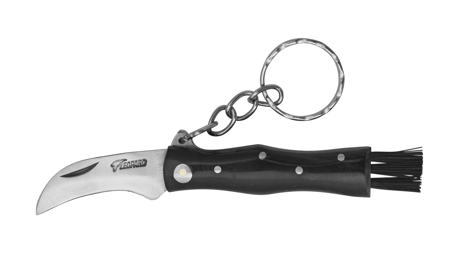 Black Horn Handle Mushroom Folding Knife Keychain – 6 cm Handle, Cleaning Brush