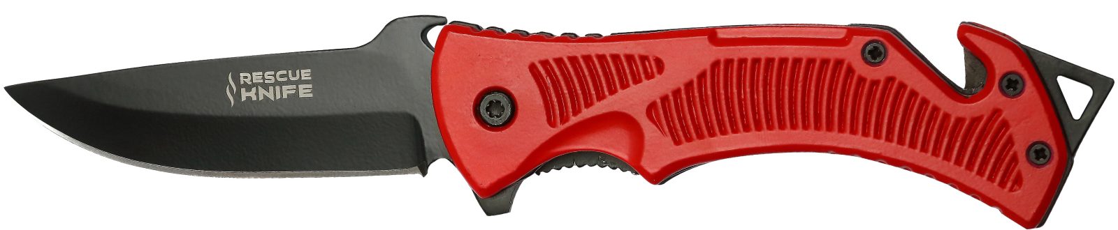 Red Textured Grip Rescue Folding Knife – 12.5 cm Handle, Glass Breaker & Belt Cutter