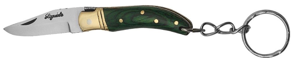 Forest Green Wood Handle Folding Knife Keychain – 6 cm Handle, Brass Bolster