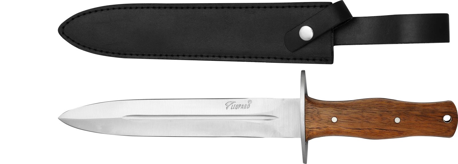 Fixed Blade Dagger Knife with Fullered Blade & Walnut Wood Handle – 13 cm Handle, Leather Case Included