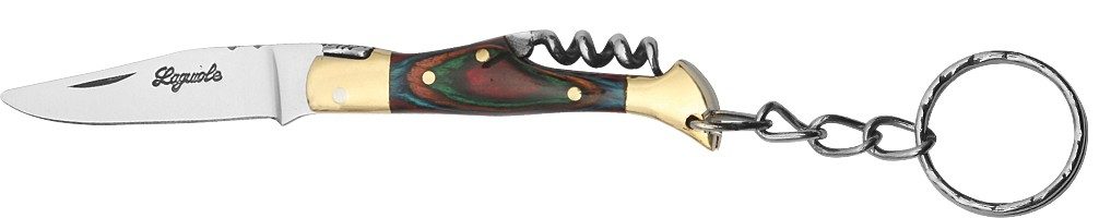 Multicolor Wood Handle Corkscrew Folding Knife Keychain – 6 cm Handle, Brass Bolster