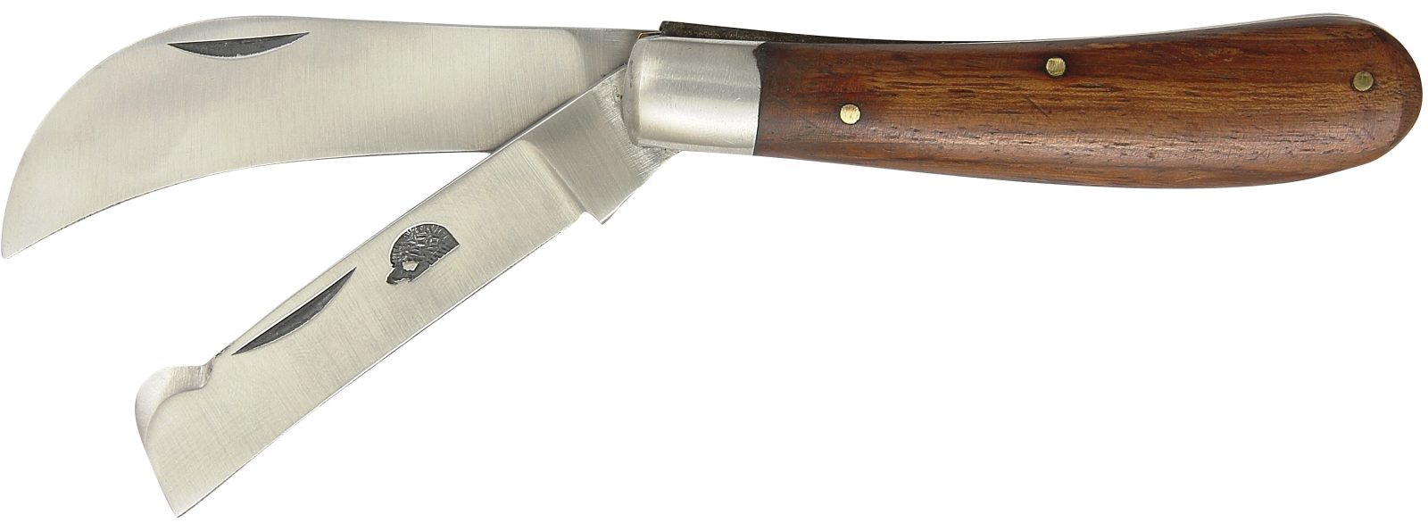 Dual-Blade Pruning Knife with Brown Wood Handle – 9.6 cm Handle