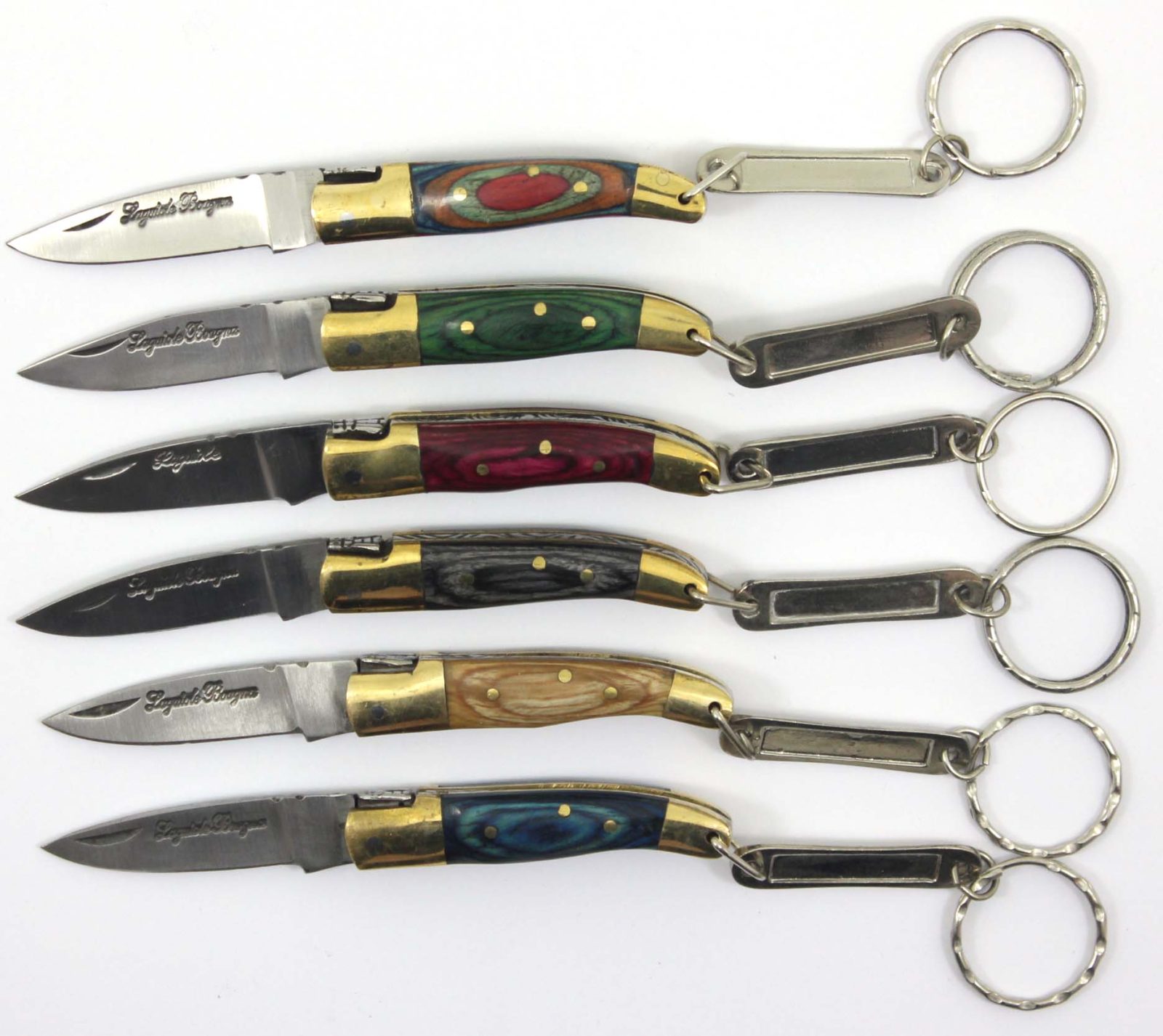 Rainbow Wood Handle Folding Knife Keychain Gift Set – 6 cm Handle, Brass Bolster