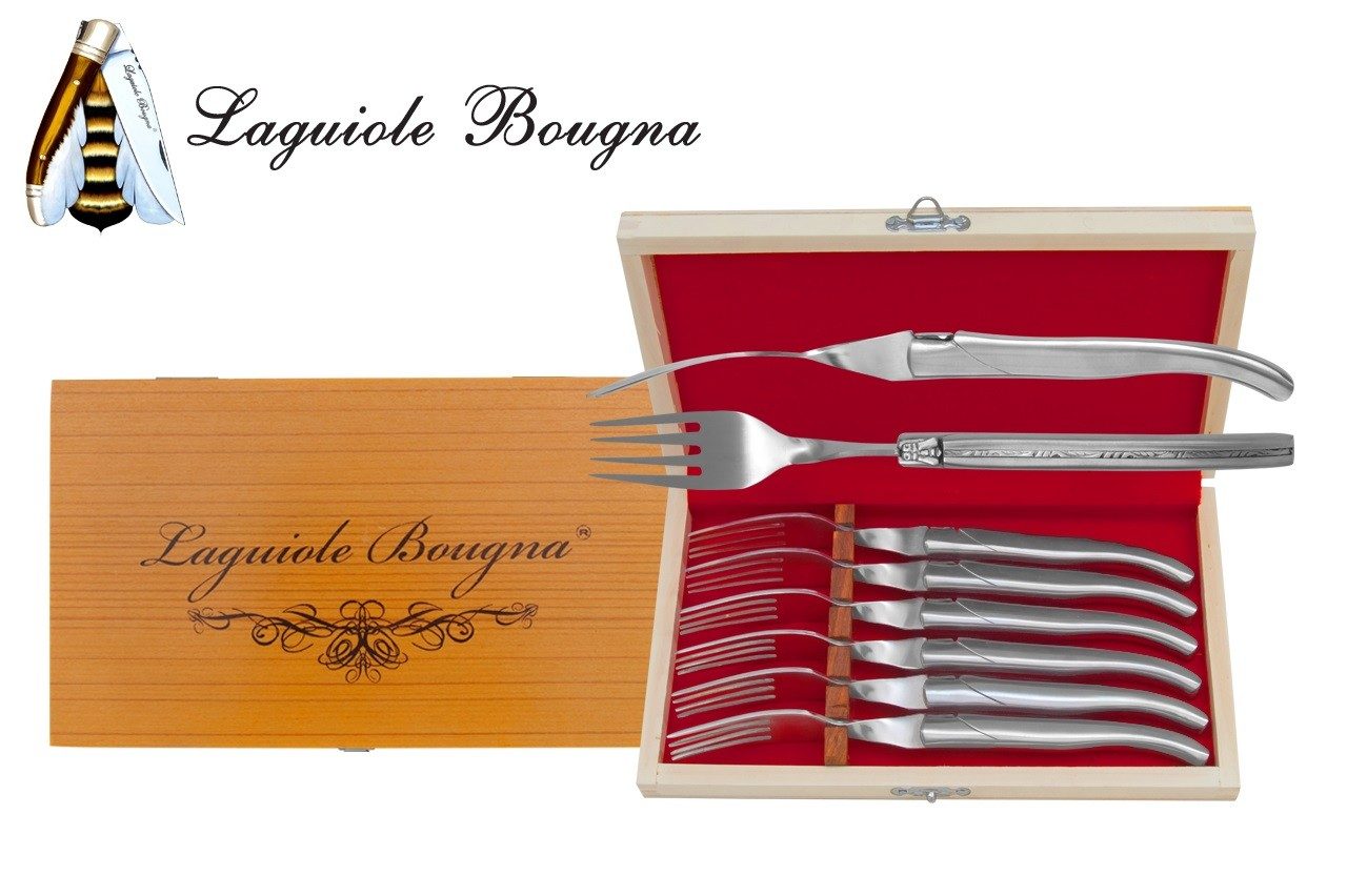 All-Steel Table Fork Set – 12 cm Handle, Set of 6 with Sharpening Steel