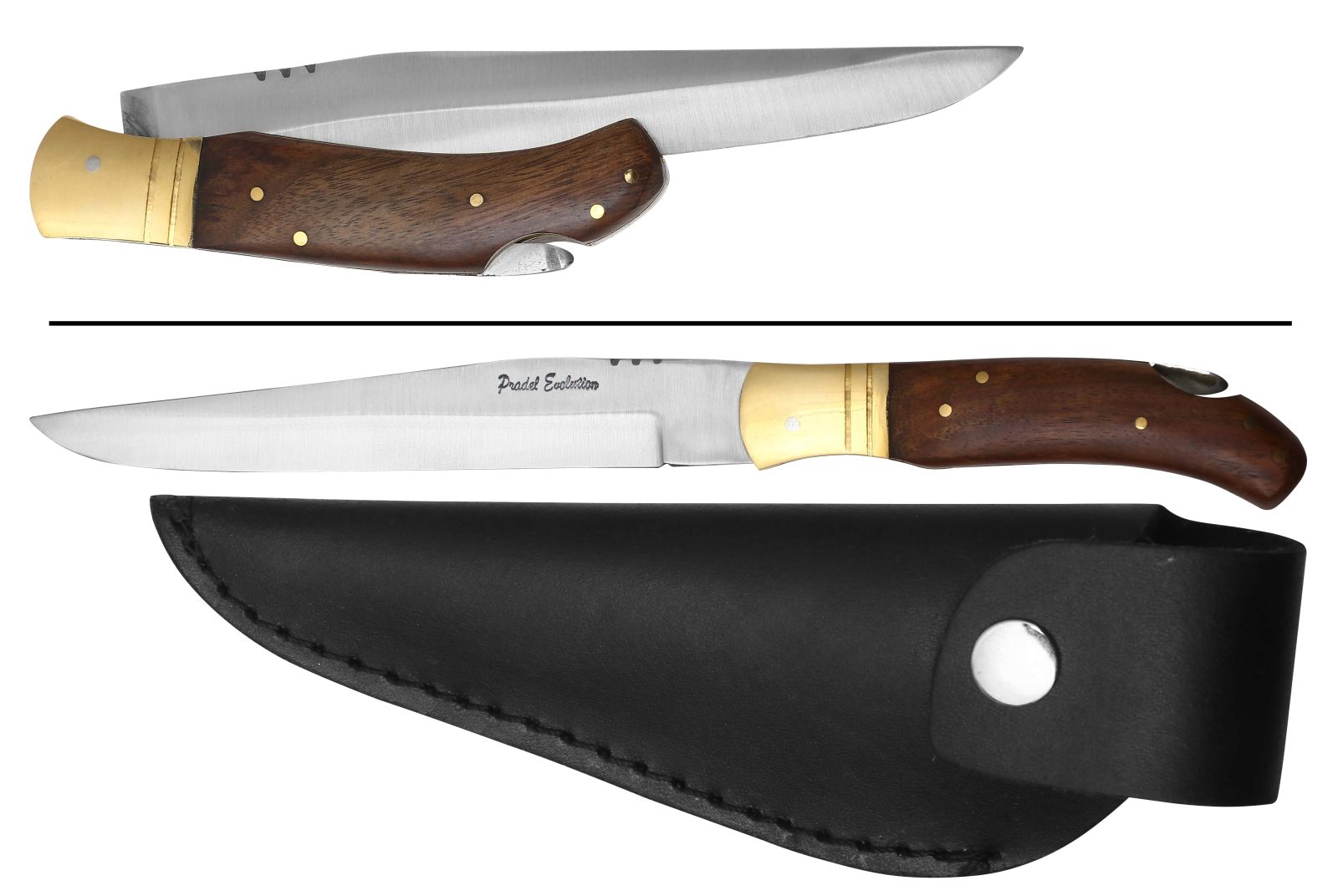 Fixed Blade Dagger Knife with Brass Bolster & Dark Wood Handle – 12 cm Handle, Leather Case Included