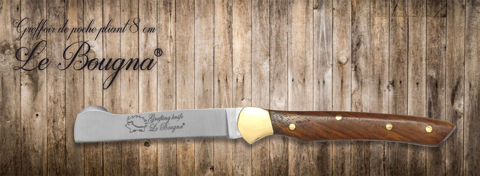 Reddish Wood Handle Flat-Blade Grafting Knife – 8 cm Handle, Brass Bolster