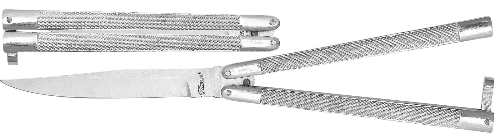 Polished Chrome Butterfly Knife with Knurled Grip – 12.7 cm Handle
