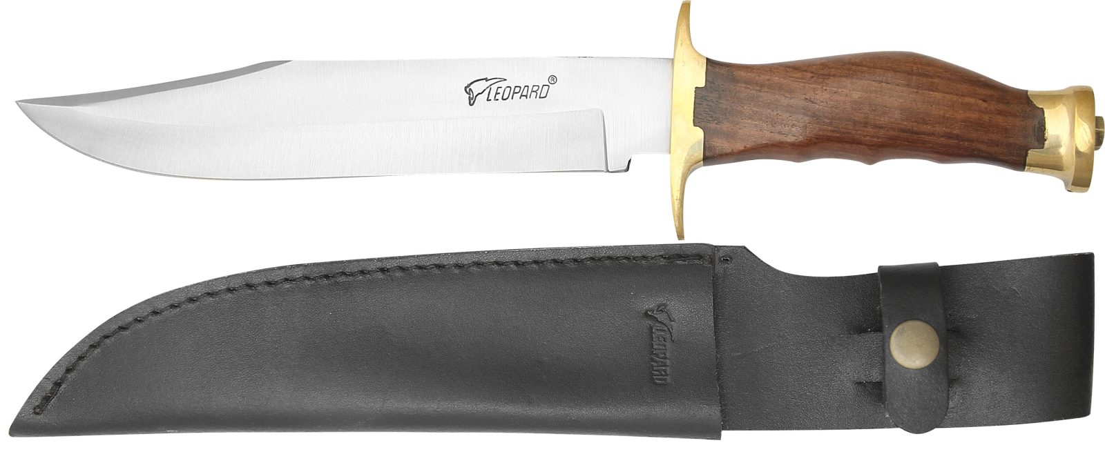Fixed Blade Bowie Knife with Brass Guard & Rich Wood Handle – 12.9 cm Handle, Leather Case Included