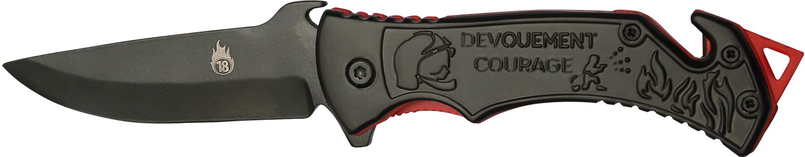 Black & Red Firefighter Motif Rescue Folding Knife – 12.5 cm Handle, Glass Breaker & Belt Cutter