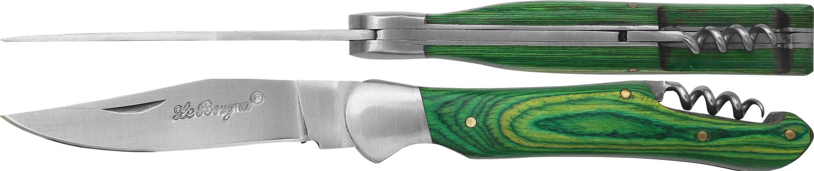 Vibrant Emerald Green Wood Handle Corkscrew Folding Knife – 12 cm Handle, Inox Bolster