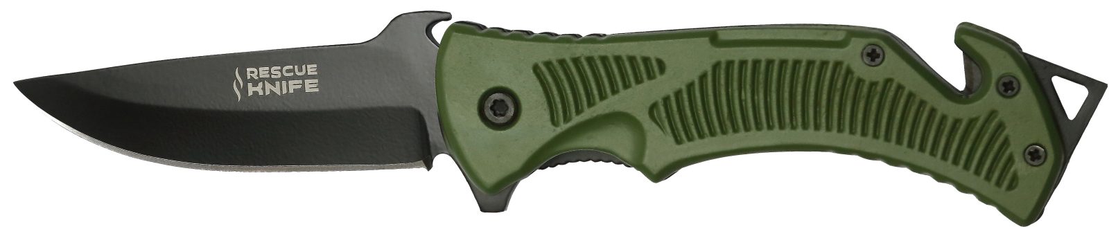 Olive Green Grip Rescue Folding Knife – 12.5 cm Handle, Glass Breaker & Belt Cutter