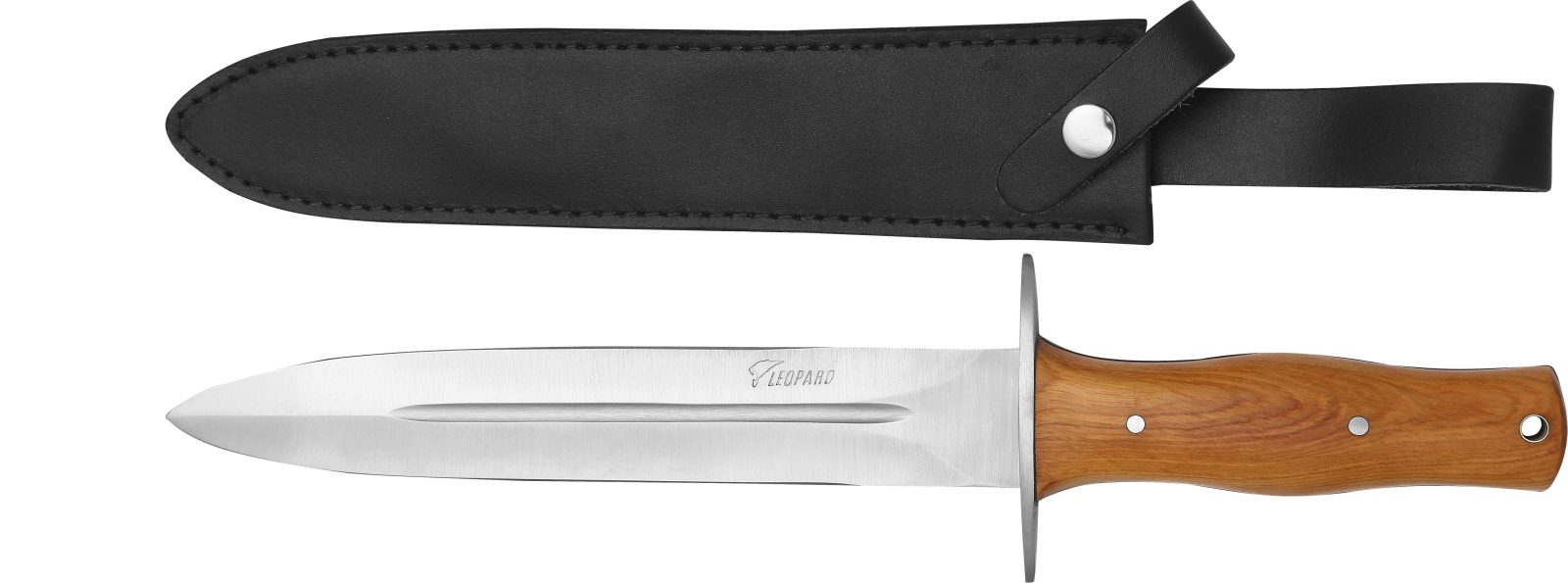 Fixed Blade Dagger Knife with Fullered Blade & Teak Wood Handle – 13 cm Handle, Leather Case Included