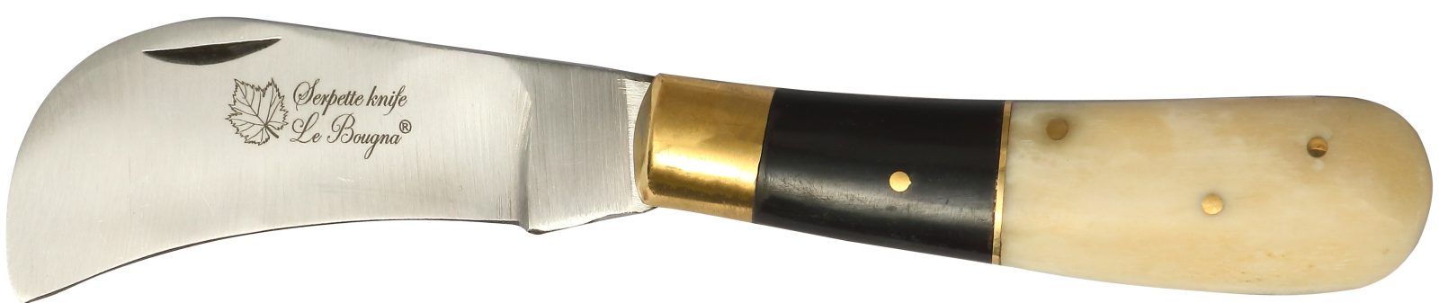 Two-Tone Horn & Bone Handle Pruning Knife – 10 cm Handle, Brass Bolster